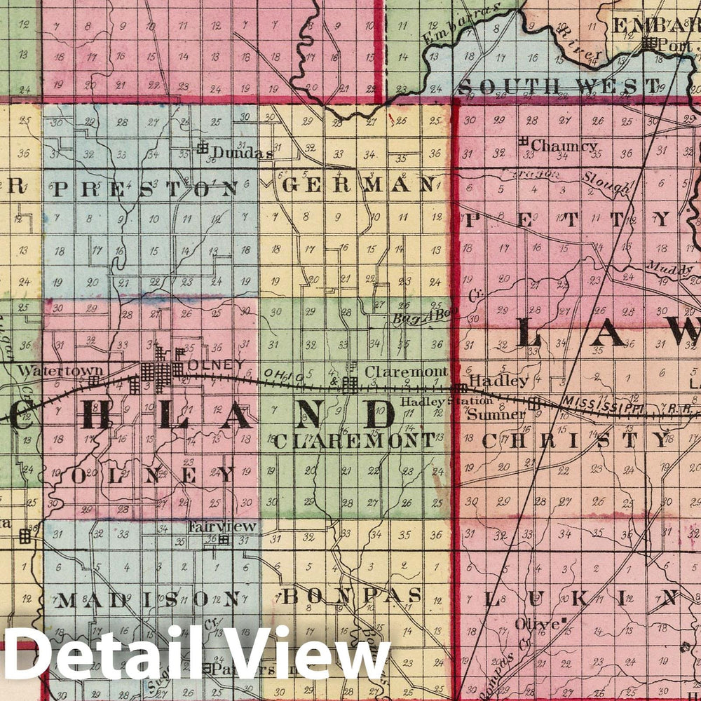 Historic Map : National Atlas - 1872 Atlas of Illinois, Counties of Jasper, Crawford, Lawrence, Richland, Edward & Wabash. - Vintage Wall Art