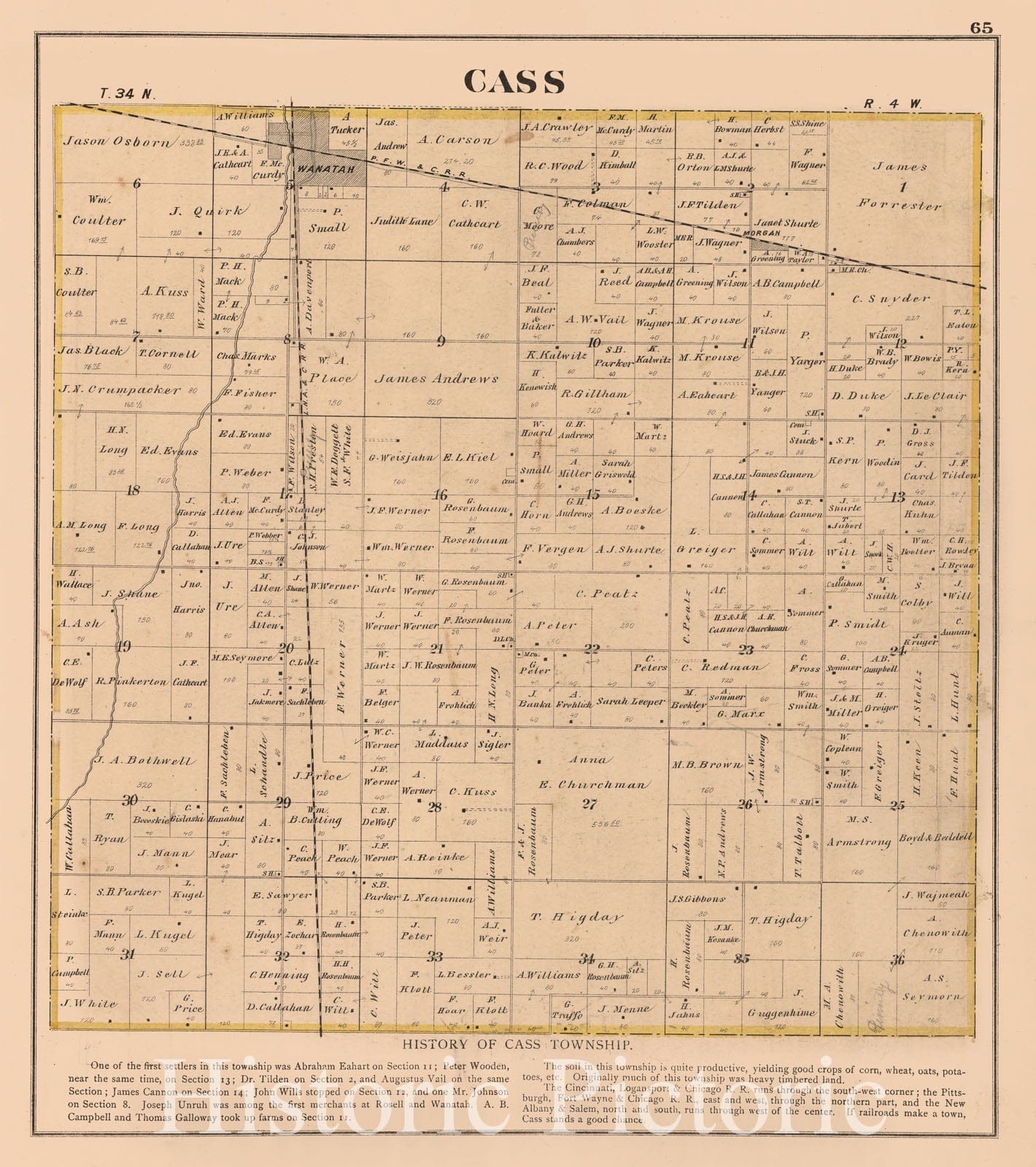 Historic Map : 1874 Cass Township, Laporte County, Indiana. - Vintage Wall Art