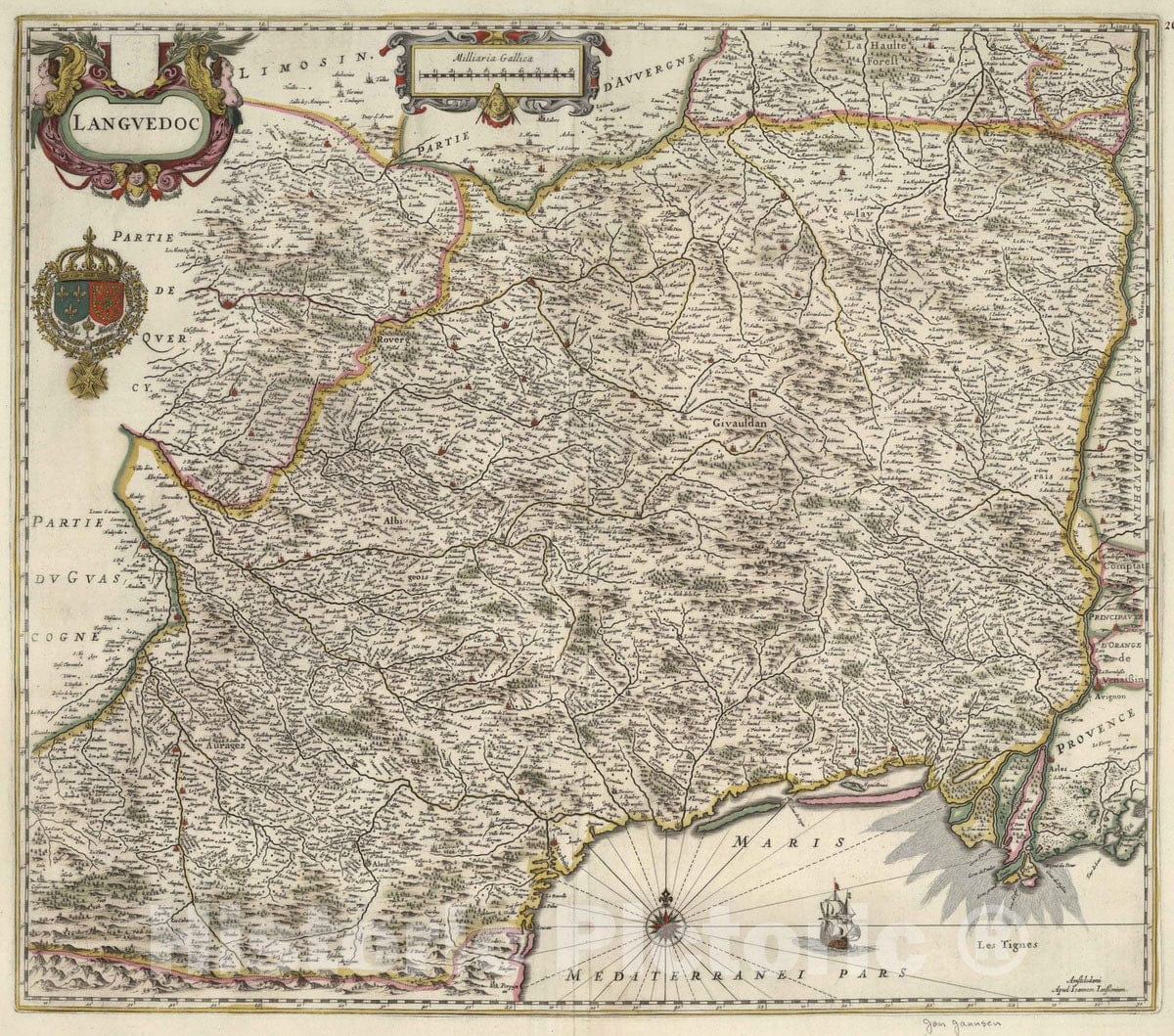 Historic Map : Languedoc , France 1682 Languedoc. , Vintage Wall Art