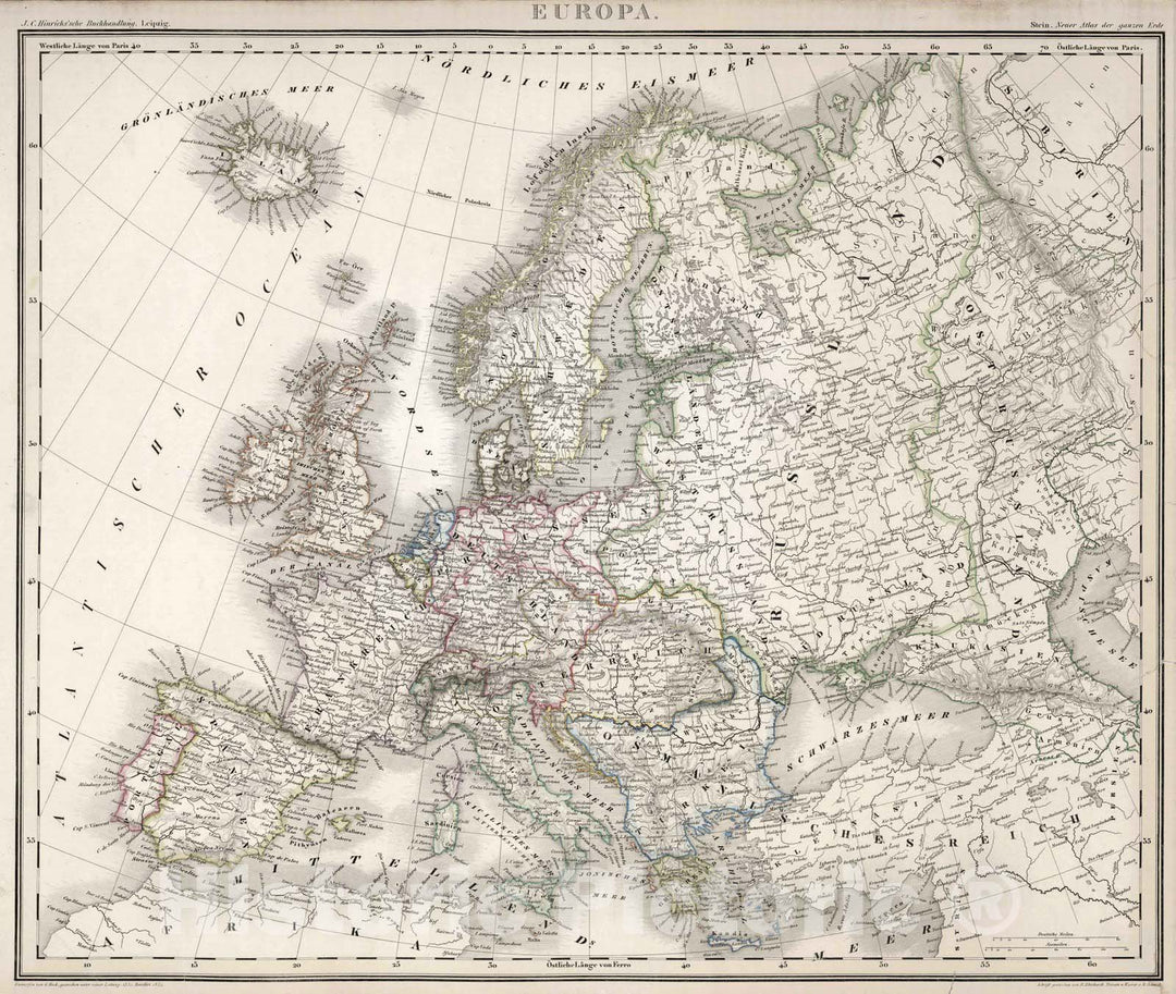 Historic Map : 1854 Europa. Entworfen von G. Heck - Vintage Wall Art