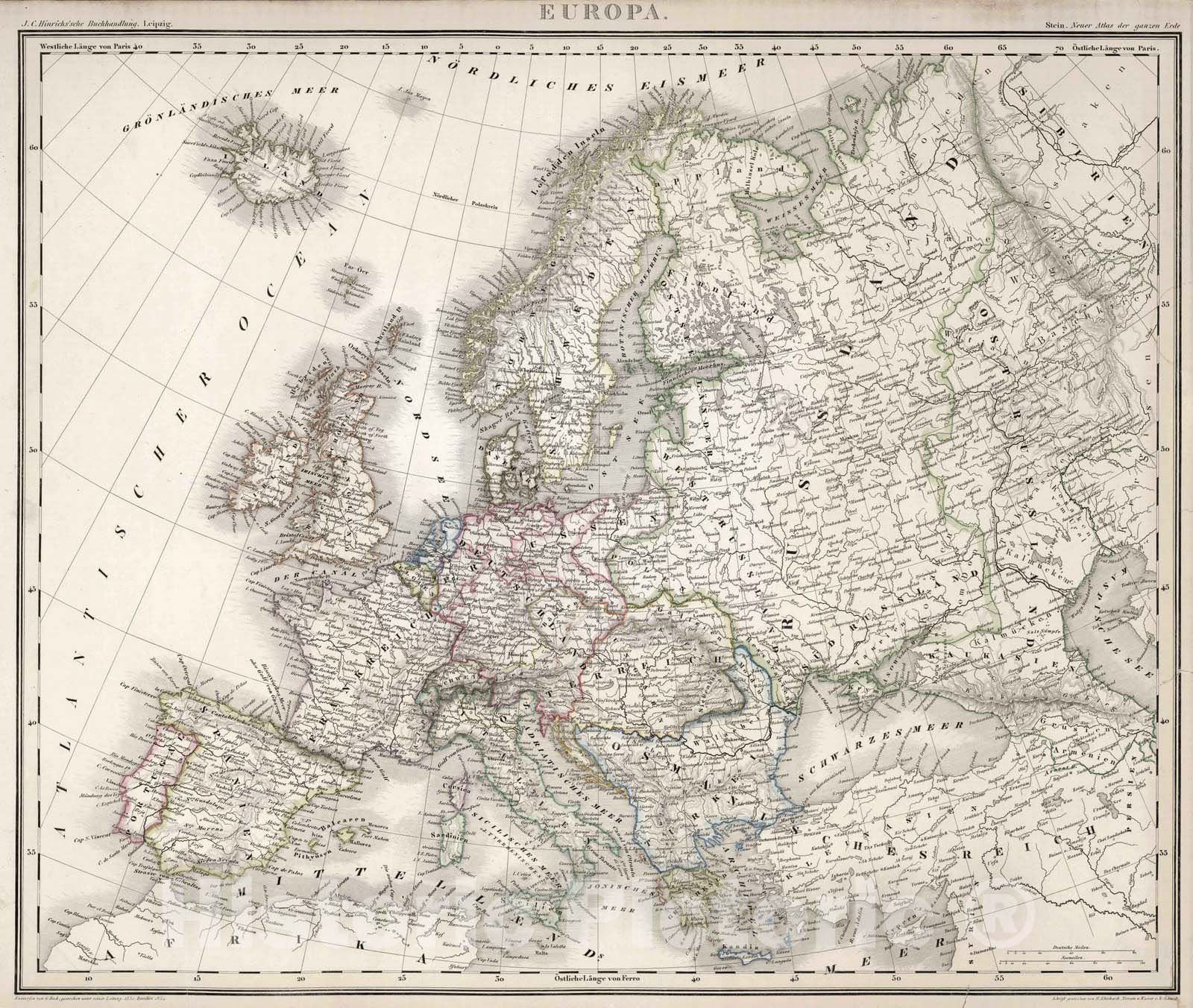Historic Map : 1854 Europa. Entworfen von G. Heck - Vintage Wall Art