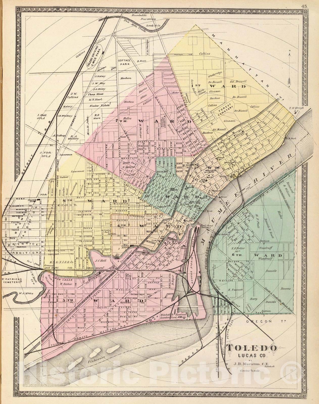 Historic Map : Toledo (Ohio), Ohio, 1872 Toledo, Lucas Co. , Vintage Wall Art
