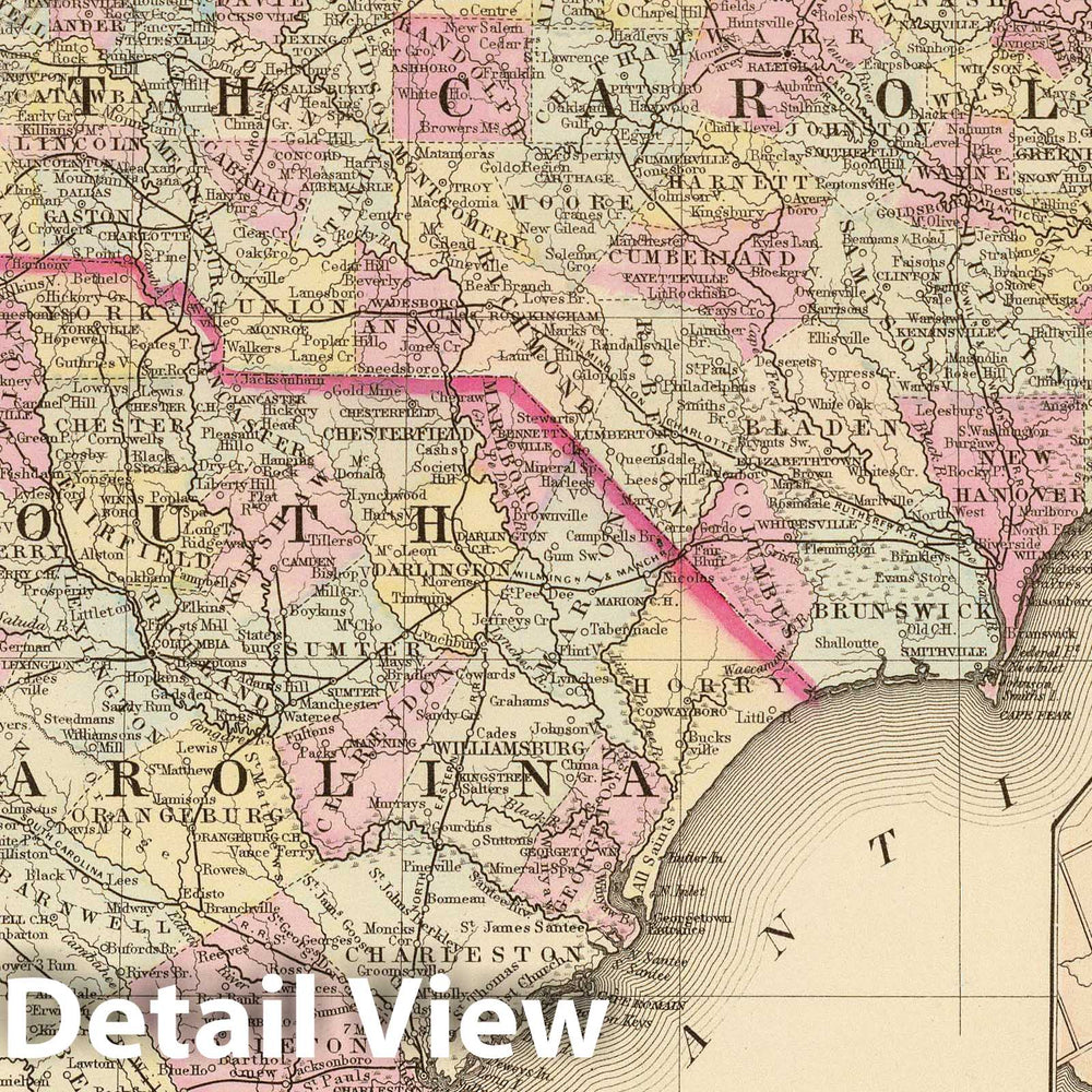 Historic Map : 1880 N. & S. Carolina. - Vintage Wall Art