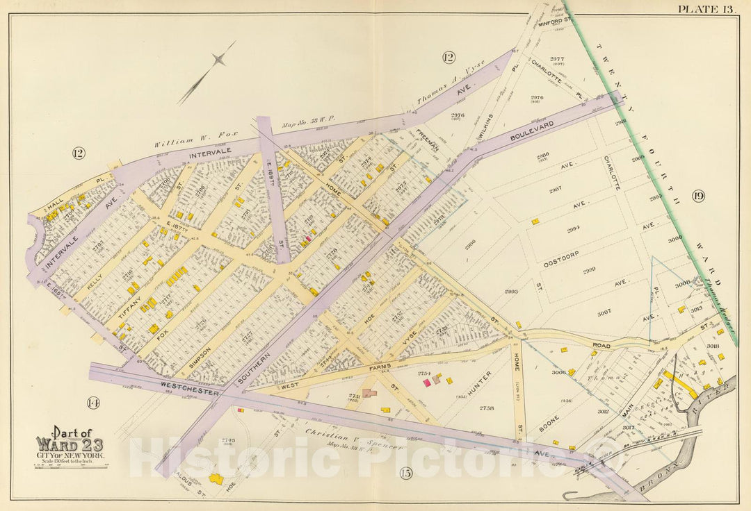 Historic Map : City Atlas - 1893 13, ward 23. - Vintage Wall Art