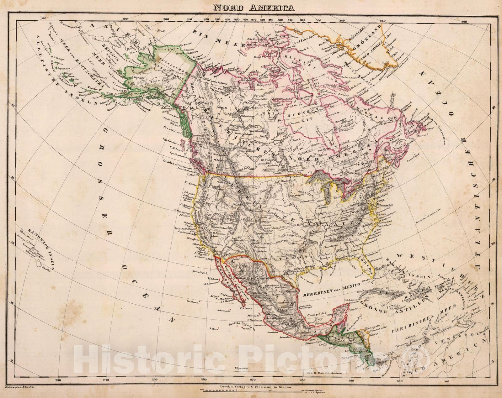 Historic Map : 1855 Nord America. - Vintage Wall Art
