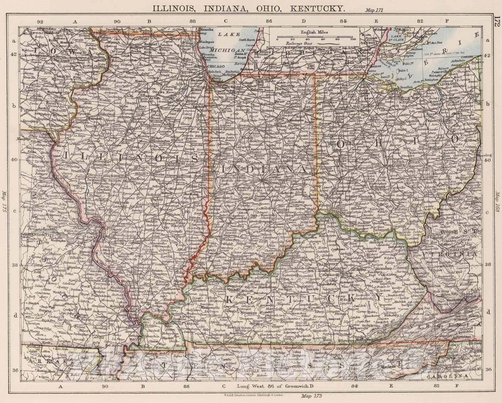Historic Map : 1906 Illinois, Indiana, Ohio, Kentucky. - Vintage Wall Art