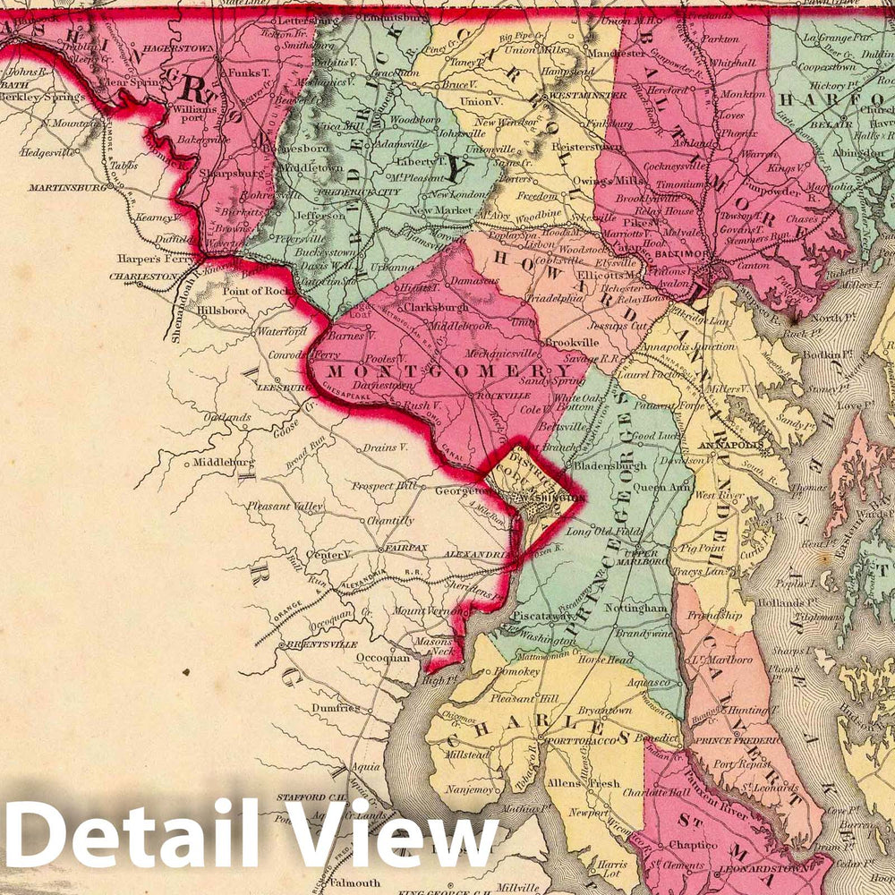 Historic Wall Map : 1860 Delaware And Maryland. - Vintage Wall Art