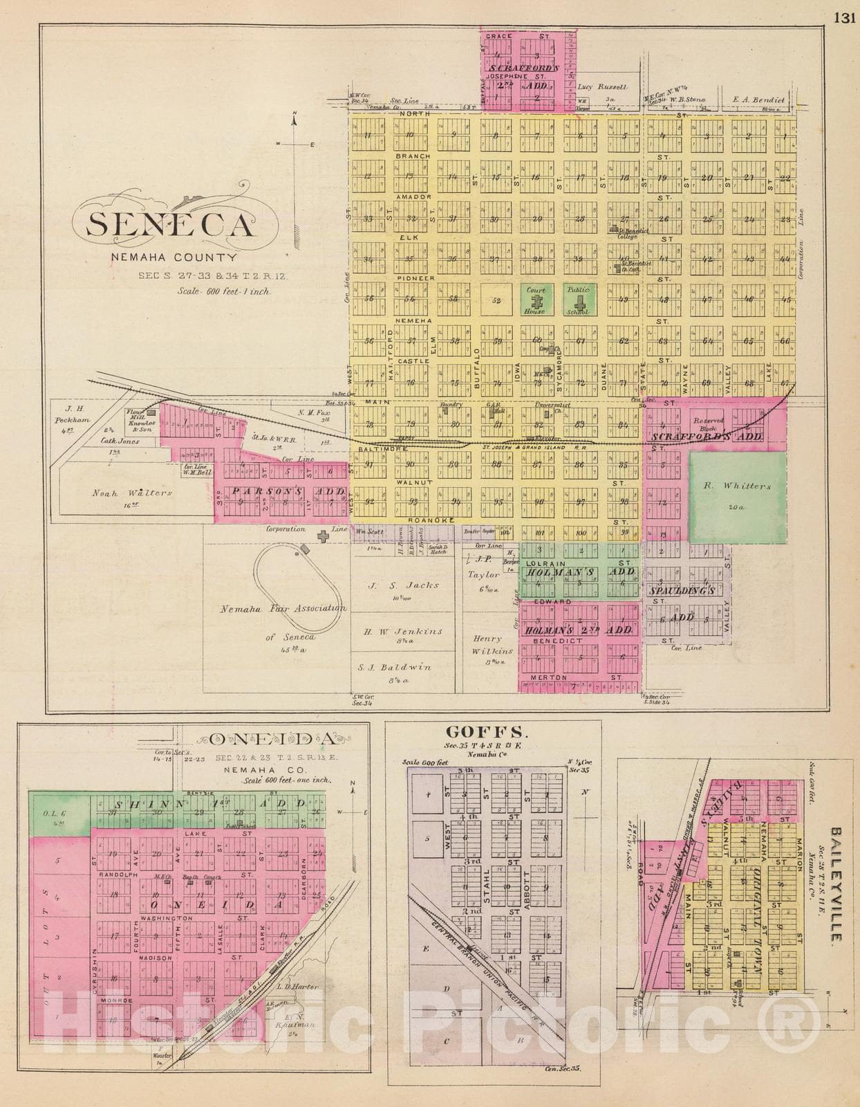 Historic Map : 1887 Seneca, Oneida, Goffs, Baileyville. - Vintage Wall Art