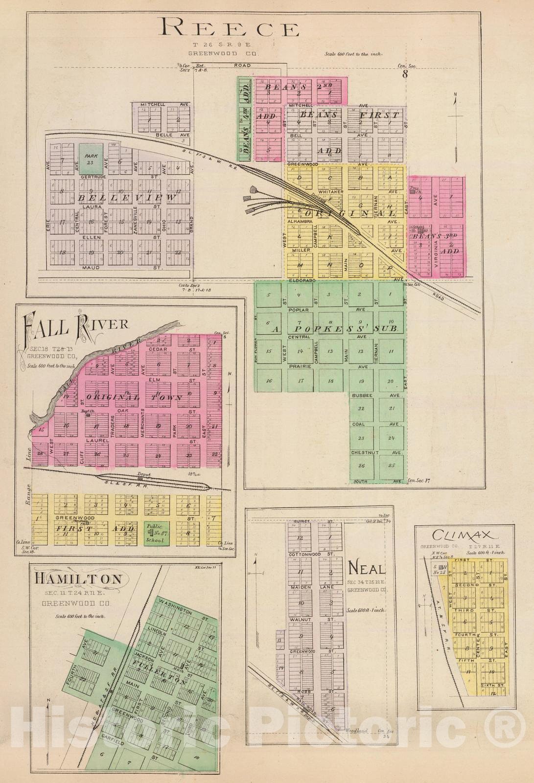 Historic Wall Map : 1887 Reece, Fall River, Hamilton, Neal, Climax. - Vintage Wall Art