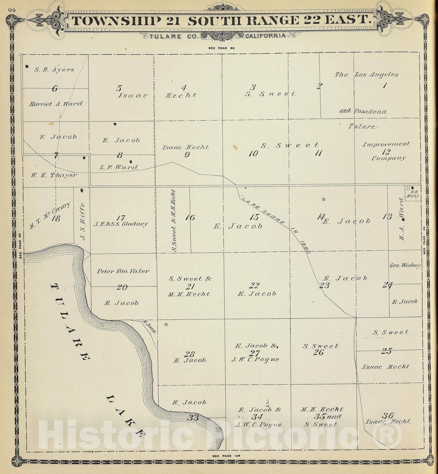 Historic Wall Map : 1892 T.21S R.22E. - Vintage Wall Art
