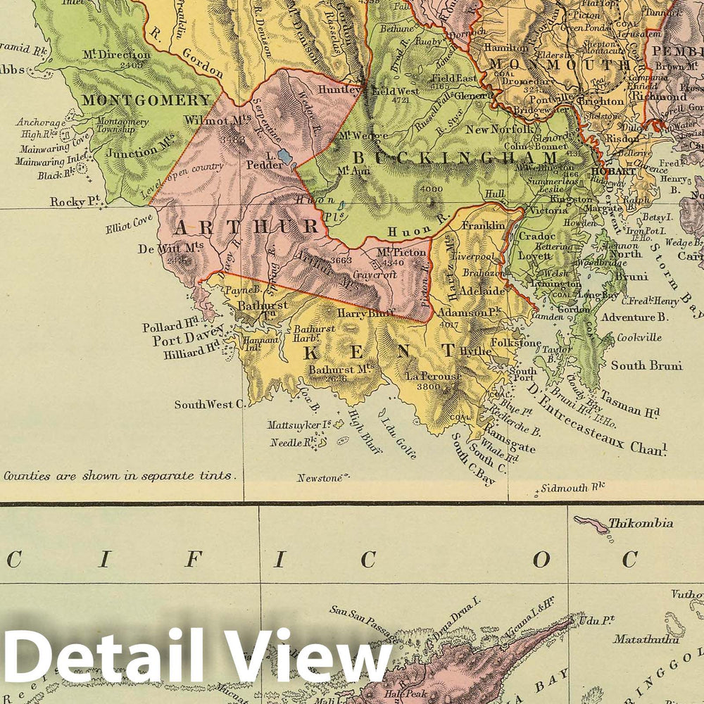 Historic Map : 1901 Tasmania, Fiji. - Vintage Wall Art
