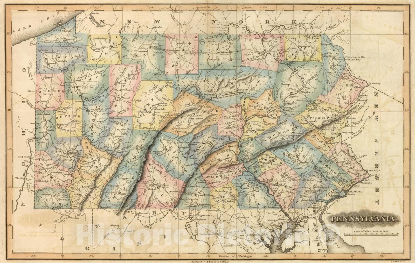 Historic Map : 1822 Pennsylvania. v2 - Vintage Wall Art