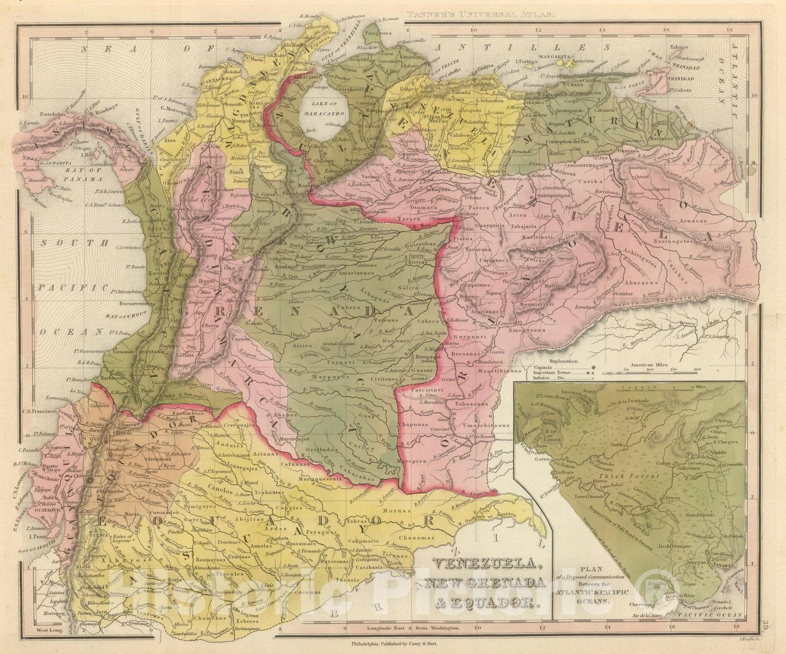 Historic Map : Ecuador; Venezuela, 1845 Venezuela, New Grenada & Equador. , Vintage Wall Art