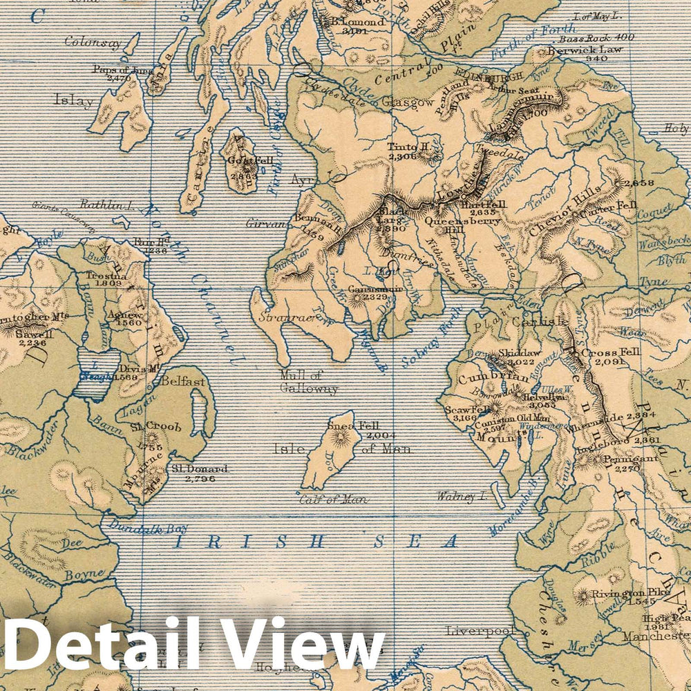 Historic Map : 1852 The Mountains, Table Lands, Plains & Valleys of the British Isles. - Vintage Wall Art