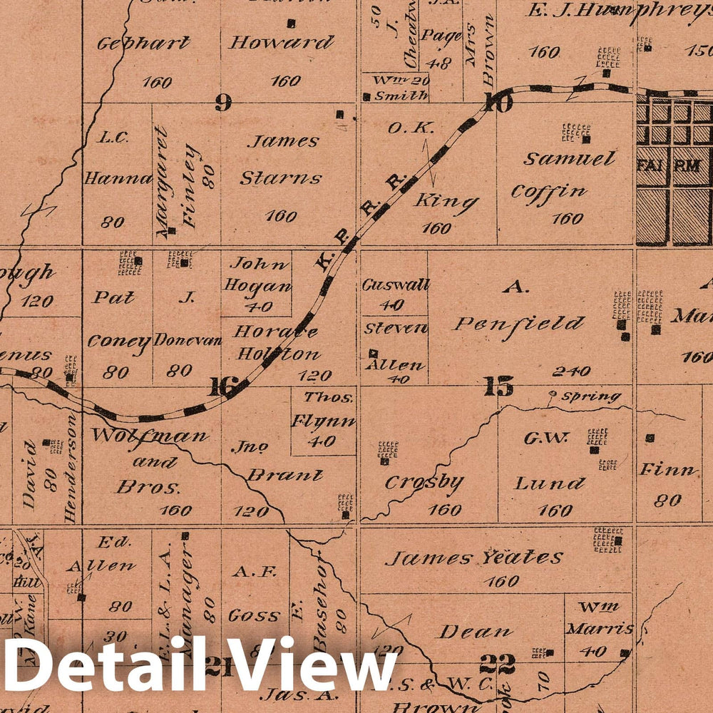 Historic Map : 1878 Township 10 South, Range 22 E, Leavenworth County, Kansas. - Vintage Wall Art