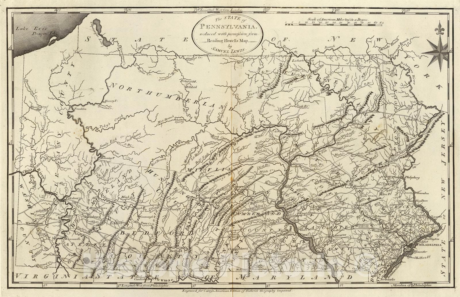 Historic Map - World Atlas - 1796 State of Pennsylvania. - Vintage Wall Art