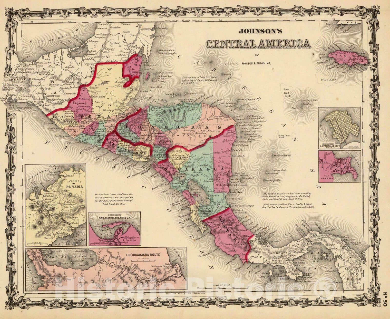 Historic Map : 1860 Central America. - Vintage Wall Art
