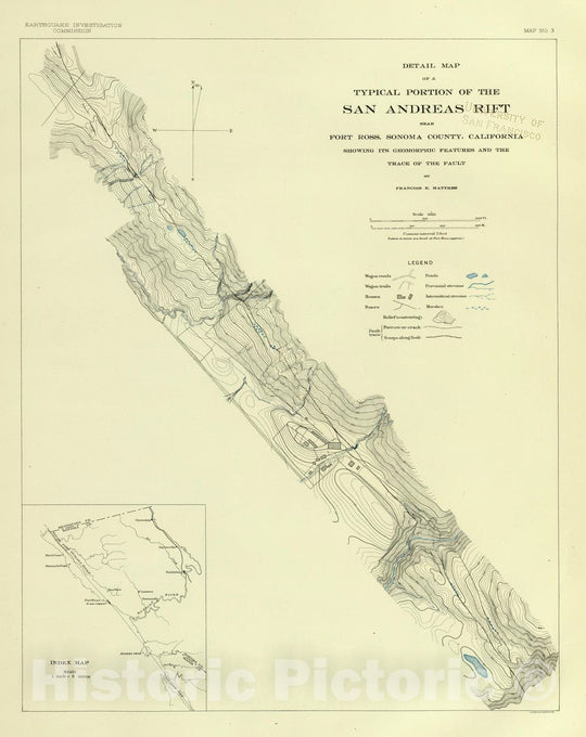 Historic Map : 1908 San Andreas Rift near Fort Ross. - Vintage Wall Art