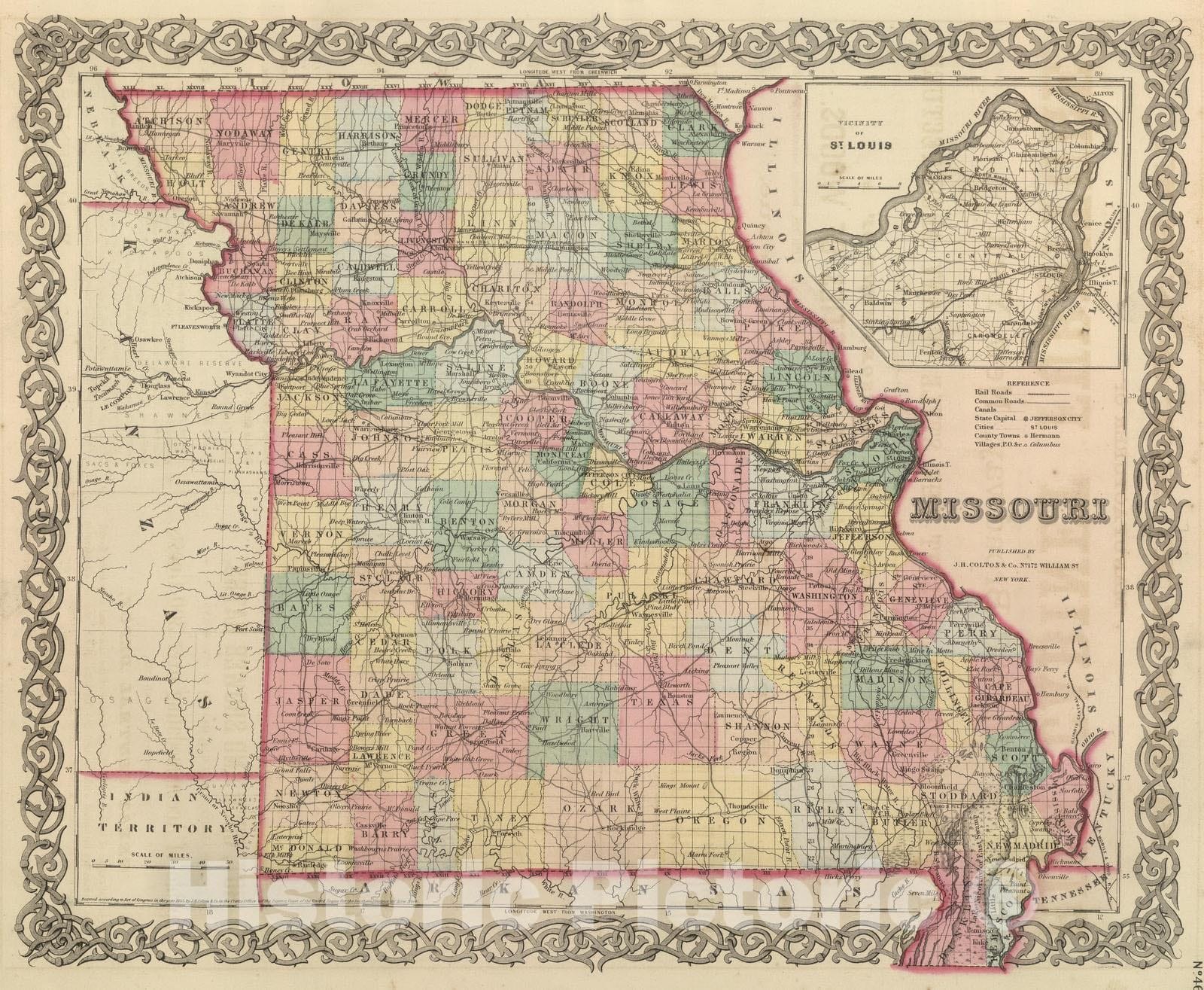 Historic Map : National Atlas - 1857 Missouri. - Vintage Wall Art