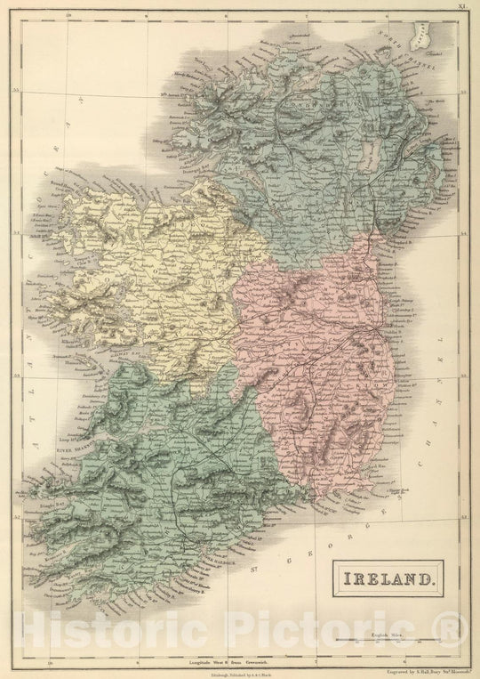 Historic Map : 1854 Ireland. v1 - Vintage Wall Art