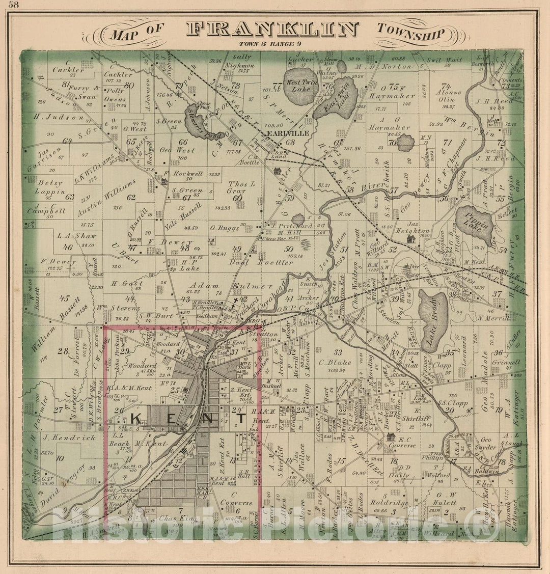 Historic Map : 1874 Franklin Township, Portage County, Ohio. - Vintage Wall Art