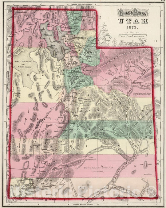 Historic Map : 1873 Utah. v2 - Vintage Wall Art