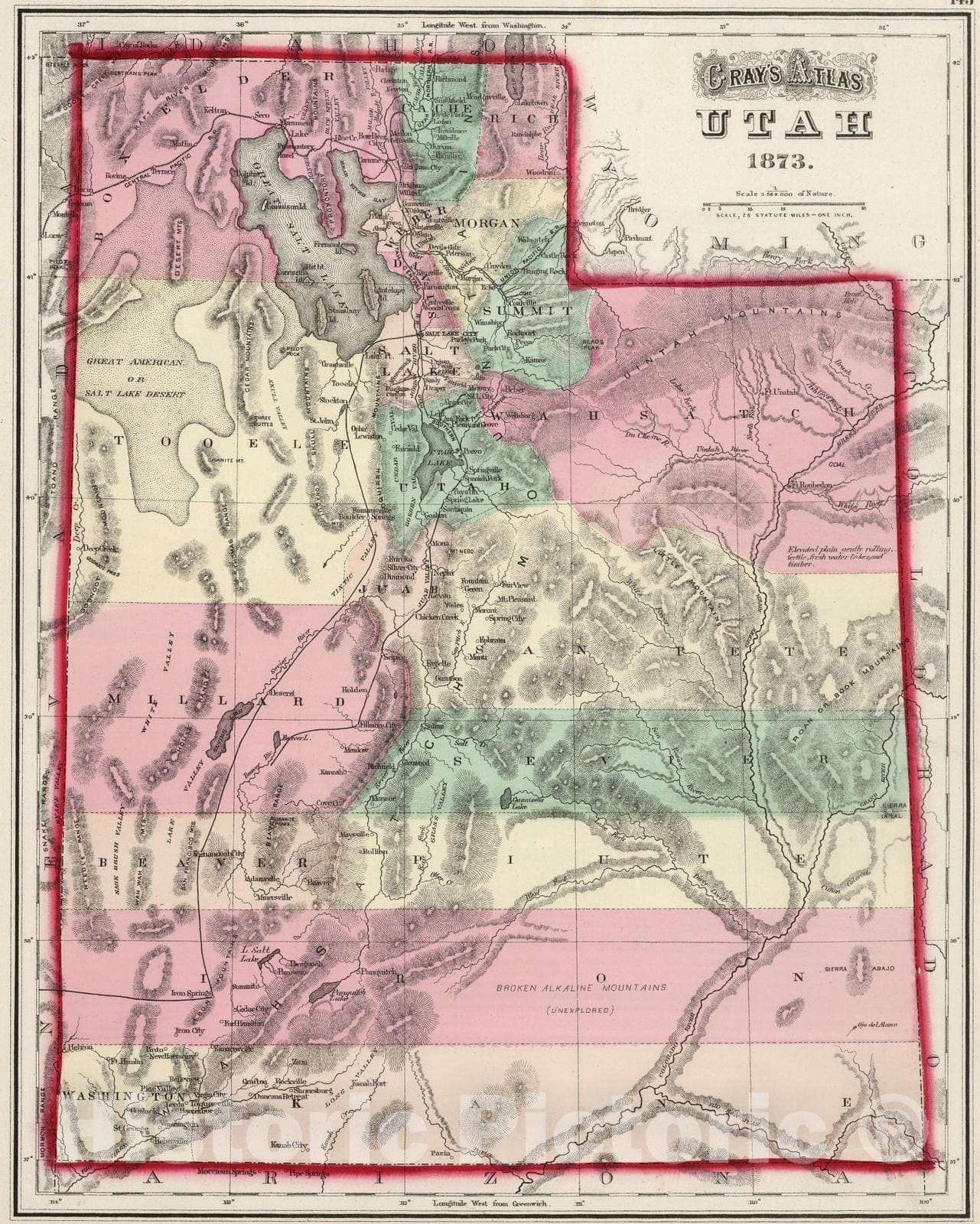 Historic Map : 1873 Utah. v2 - Vintage Wall Art