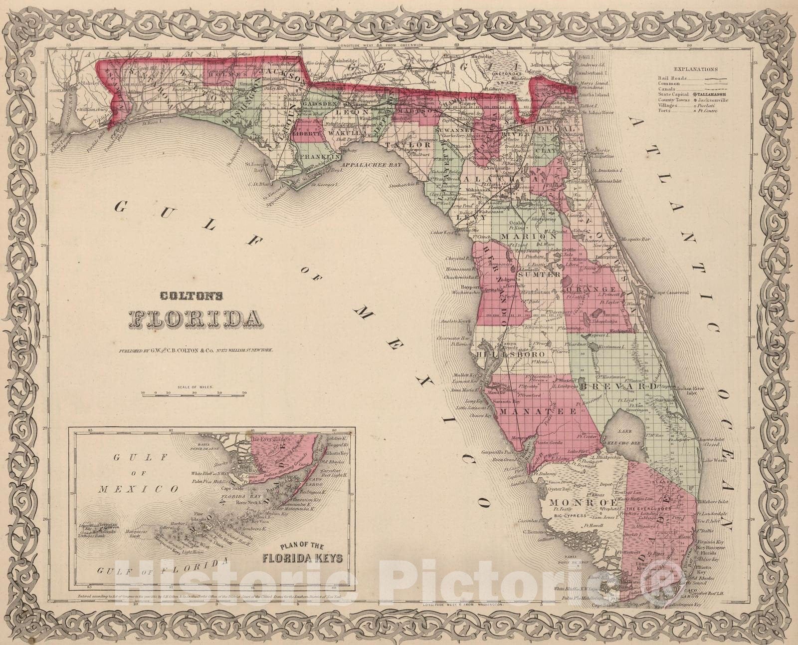 Historic Map : 1866 Florida. - Vintage Wall Art
