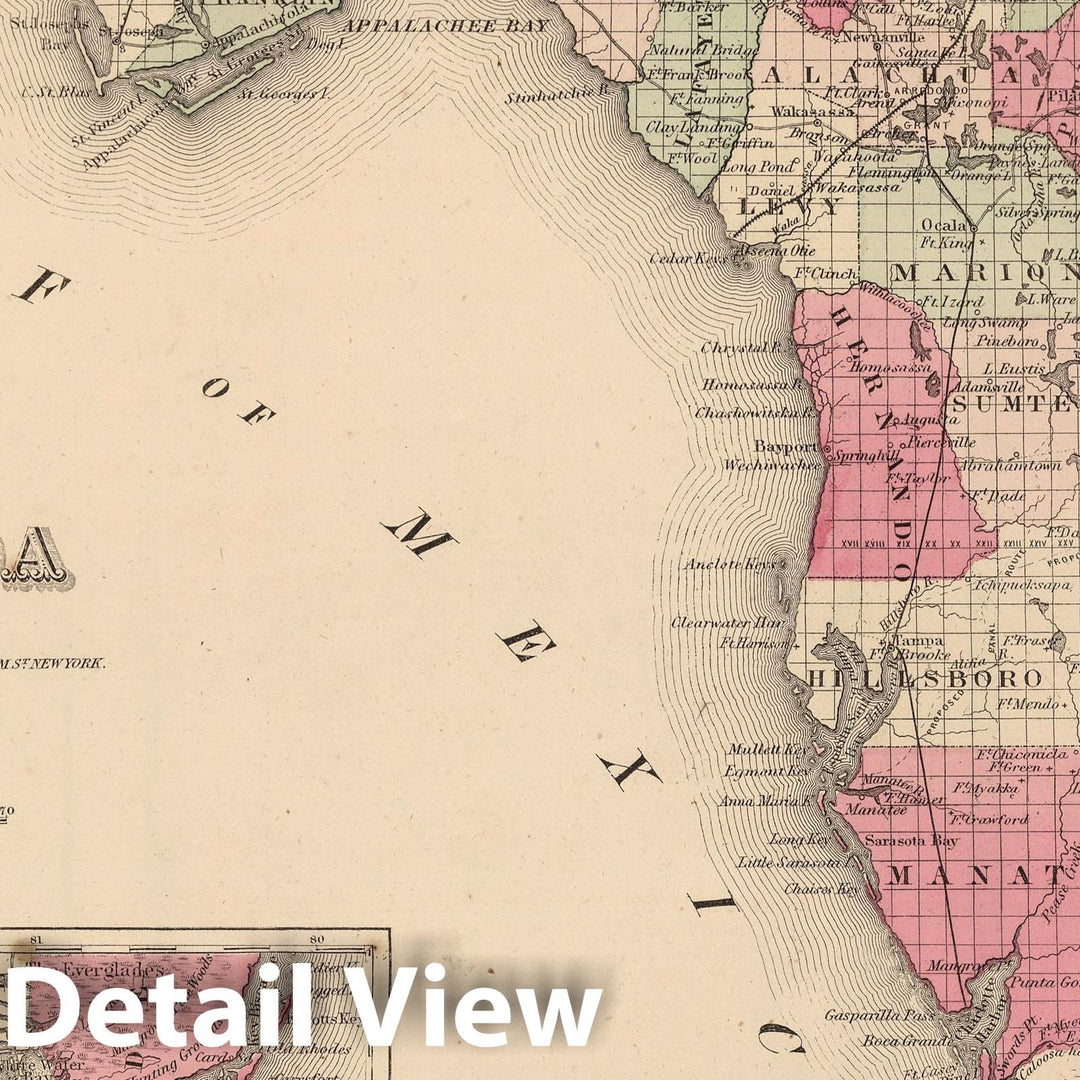 Historic Map : 1866 Florida. - Vintage Wall Art