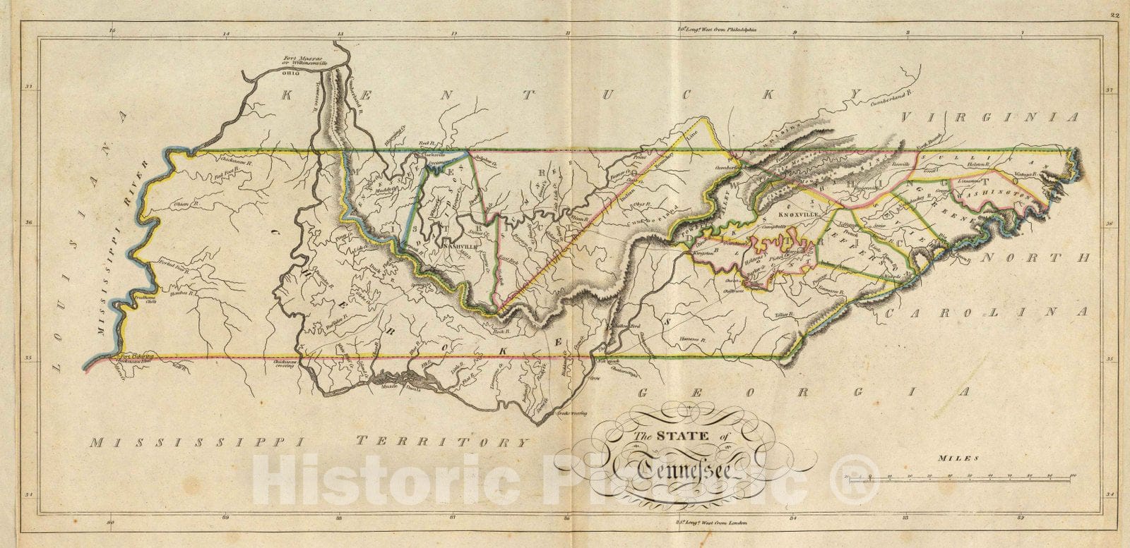 Historic Map : 1814 State of Tennessee. - Vintage Wall Art