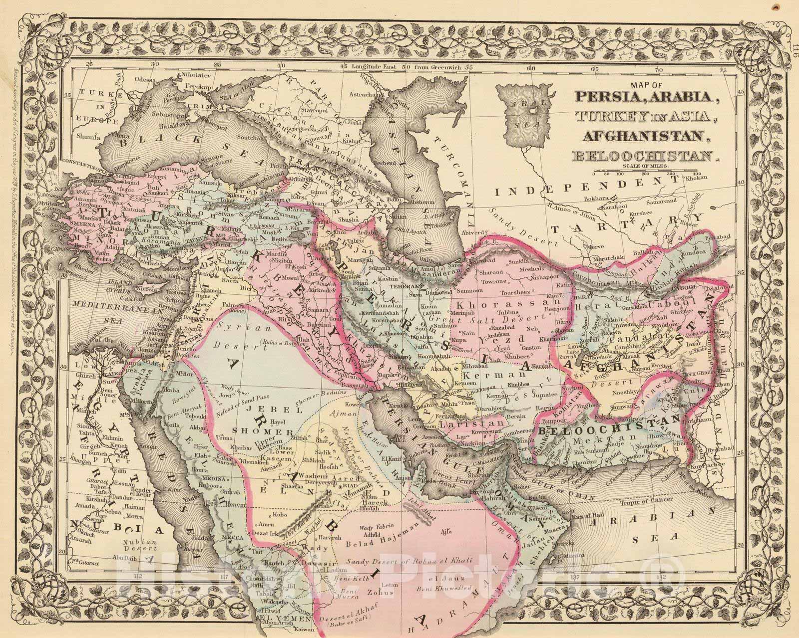 Historic Map : 1880 Persia, Arabia, Turkey, Afghanistan, Beloochistan. - Vintage Wall Art