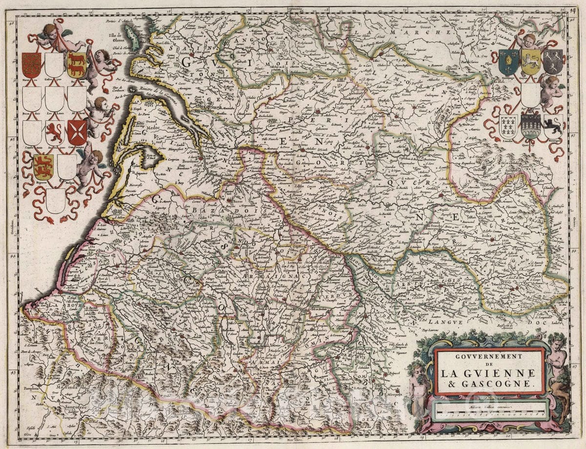 Historic Map : Dordogne , France 1682 Gouvernement de La Guienne & Gas ...