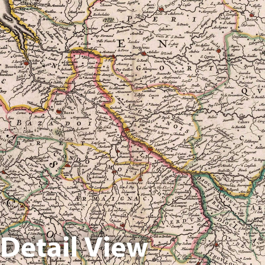 Historic Map : Dordogne , France 1682 Gouvernement de La Guienne & Gascogne. , Vintage Wall Art