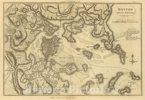 Historic Map : 1807 Boston and Its Environs. - Vintage Wall Art