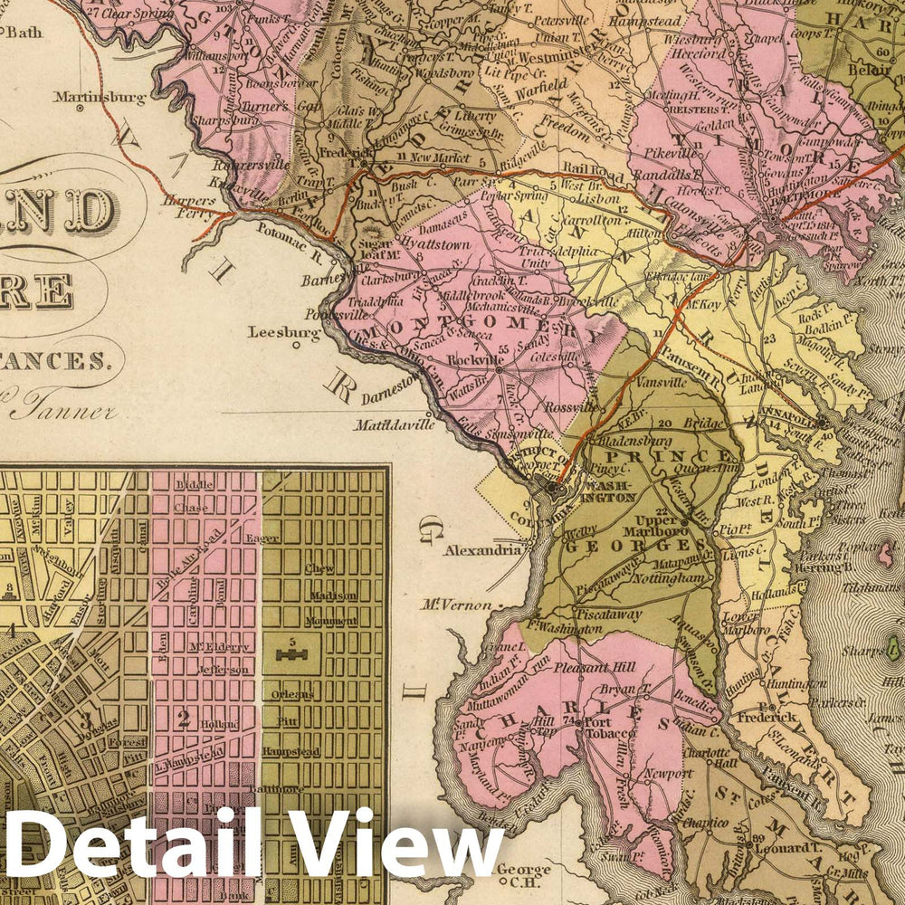 Historic Map : 1845 New Map Of Maryland and Delaware. - Vintage Wall Art