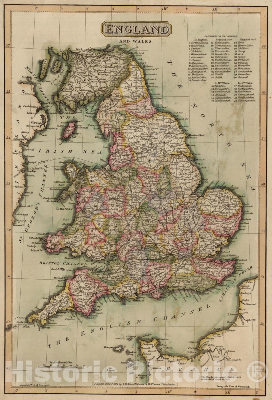 Historic Map : School Atlas - 1814 England And Wales - Vintage Wall Art