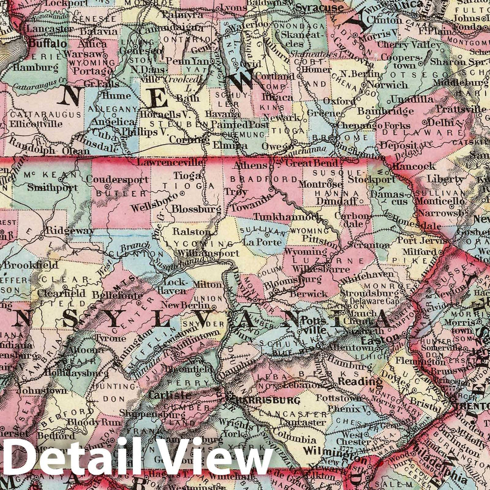 Historic Map : 1858 New York, New Jersey, Pennsylvania, and Delaware. - Vintage Wall Art