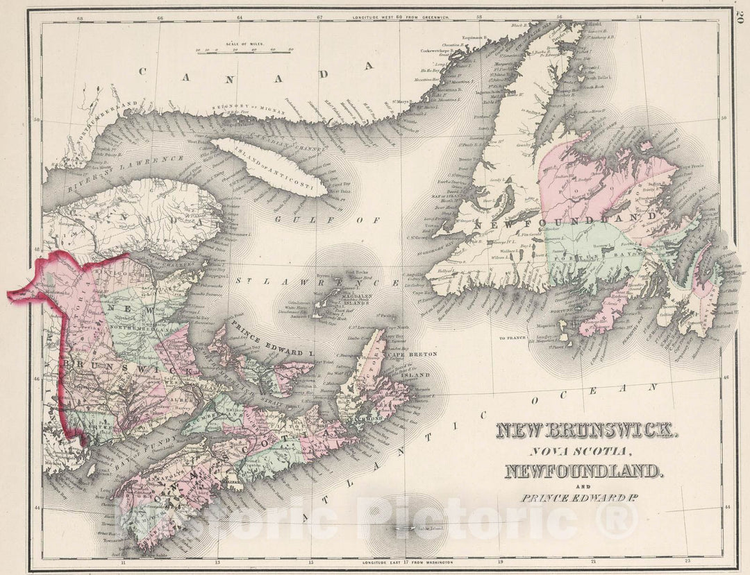 Historic Map : 1878 New Brunswick, Nova Scotia, Newfoundland, and Prince Edward Island. - Vintage Wall Art