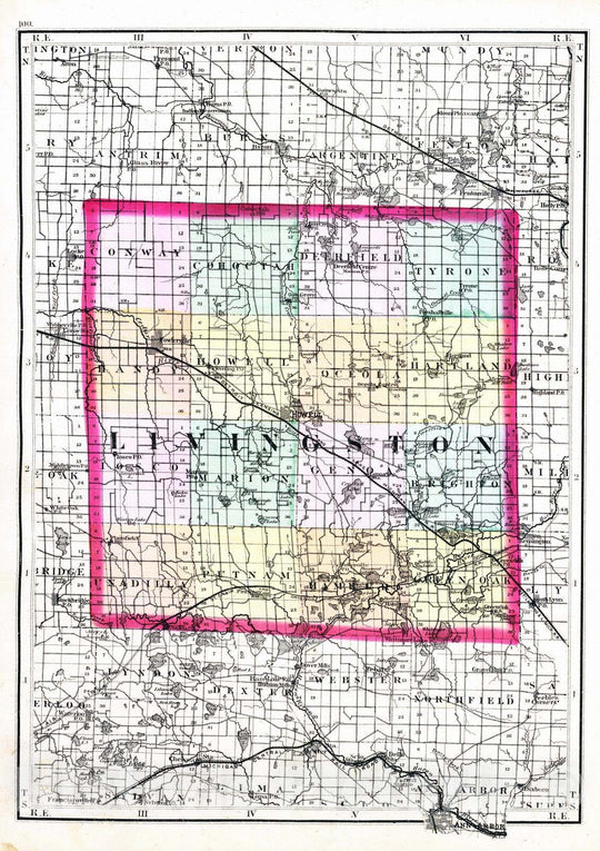 Historic Map : 1873 (Map of Livingston County, Michigan) - Vintage Wall Art