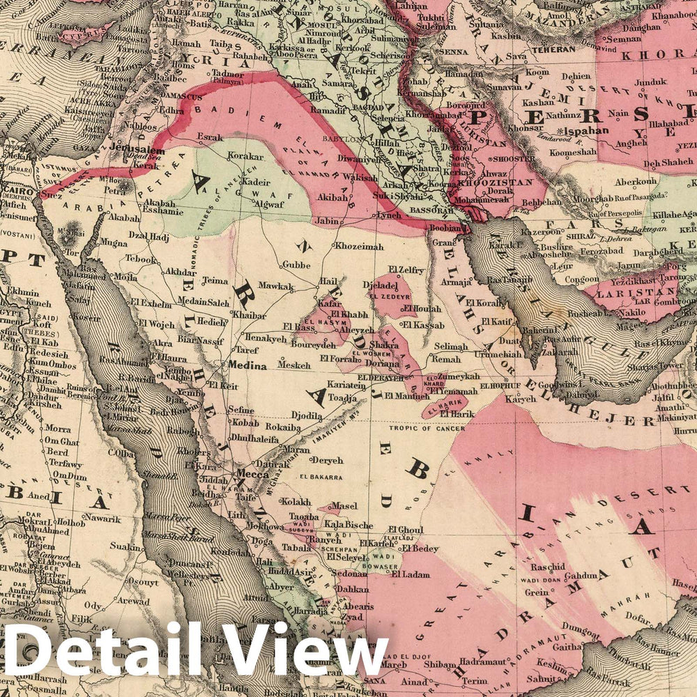Historic Wall Map : 1864 Turkey In Asia, Persia Arabia - Vintage Wall Art