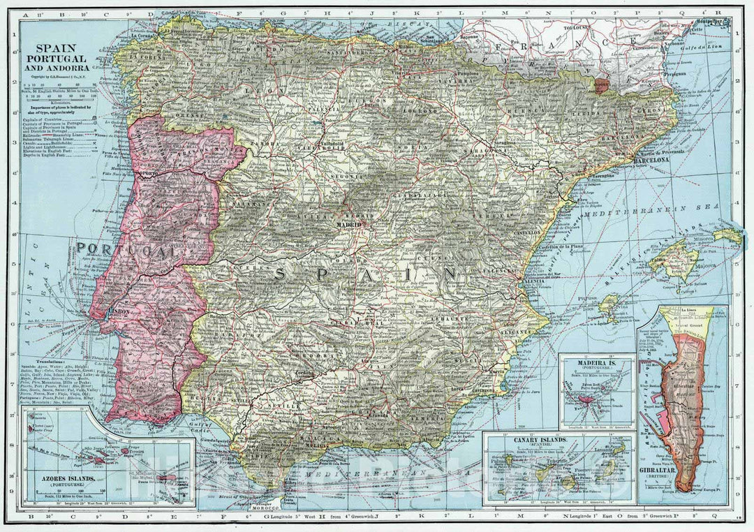 Historic Map - 1948 Spain, Portugal and Andorra, Atlas - Vintage Wall Art