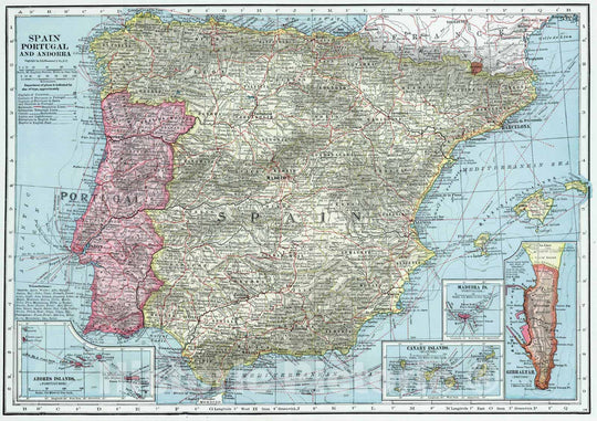 Historic Map - 1948 Spain, Portugal and Andorra, Atlas - Vintage Wall Art