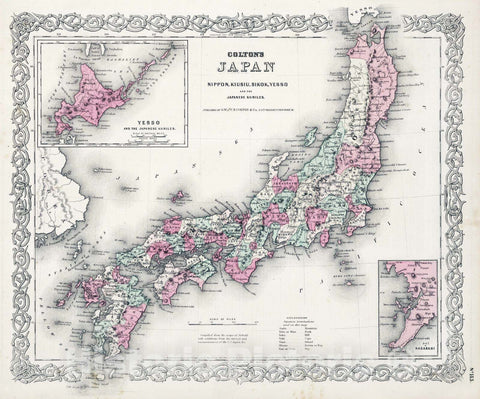 Historic Map : 1866 Japan. Nippon, Kiusiu, Sikok, Yesso and the Japanese Kuriles. - Vintage Wall Art