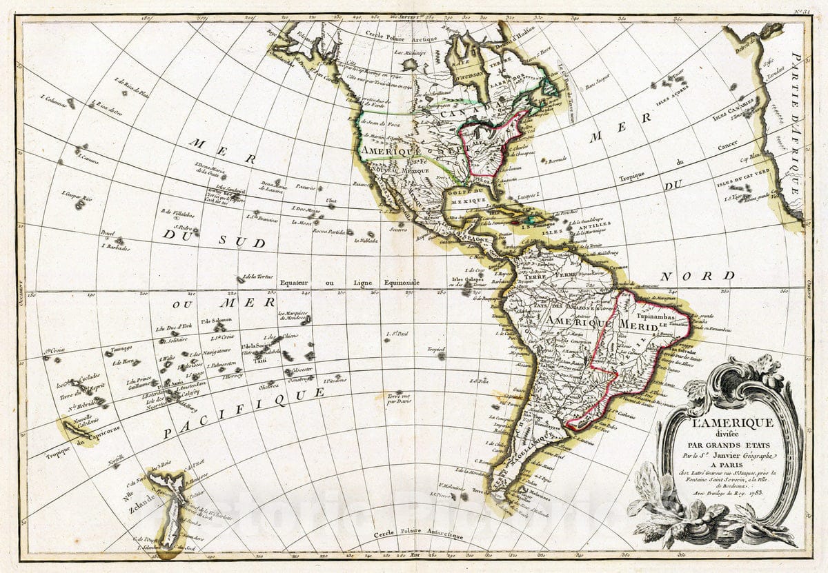 Historic Map : 1783 [L'Amerique] : Vintage Wall Art