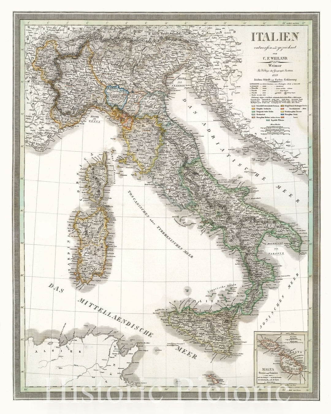 Historic Map : Italy, 1839 Italien. Italy. , Vintage Wall Art ...