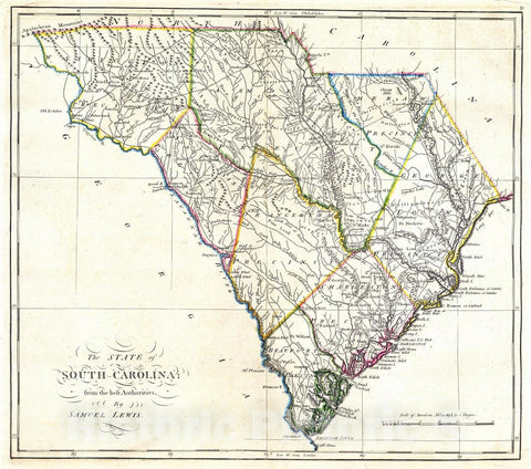 Historic Map : 1814 State of South Carolina. - Vintage Wall Art