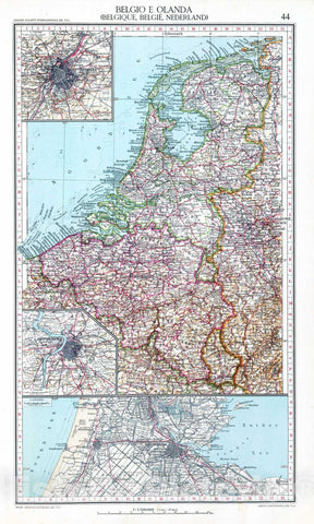 Historic Map : Belgium; Netherlands, Amsterdam Region (Belgium) 1929 44. Belgio e Olanda. , Vintage Wall Art