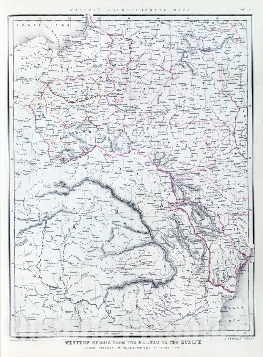 Historic Map : 1847 Western Russia from the Baltic to the Euxine (Black Sea). - Vintage Wall Art