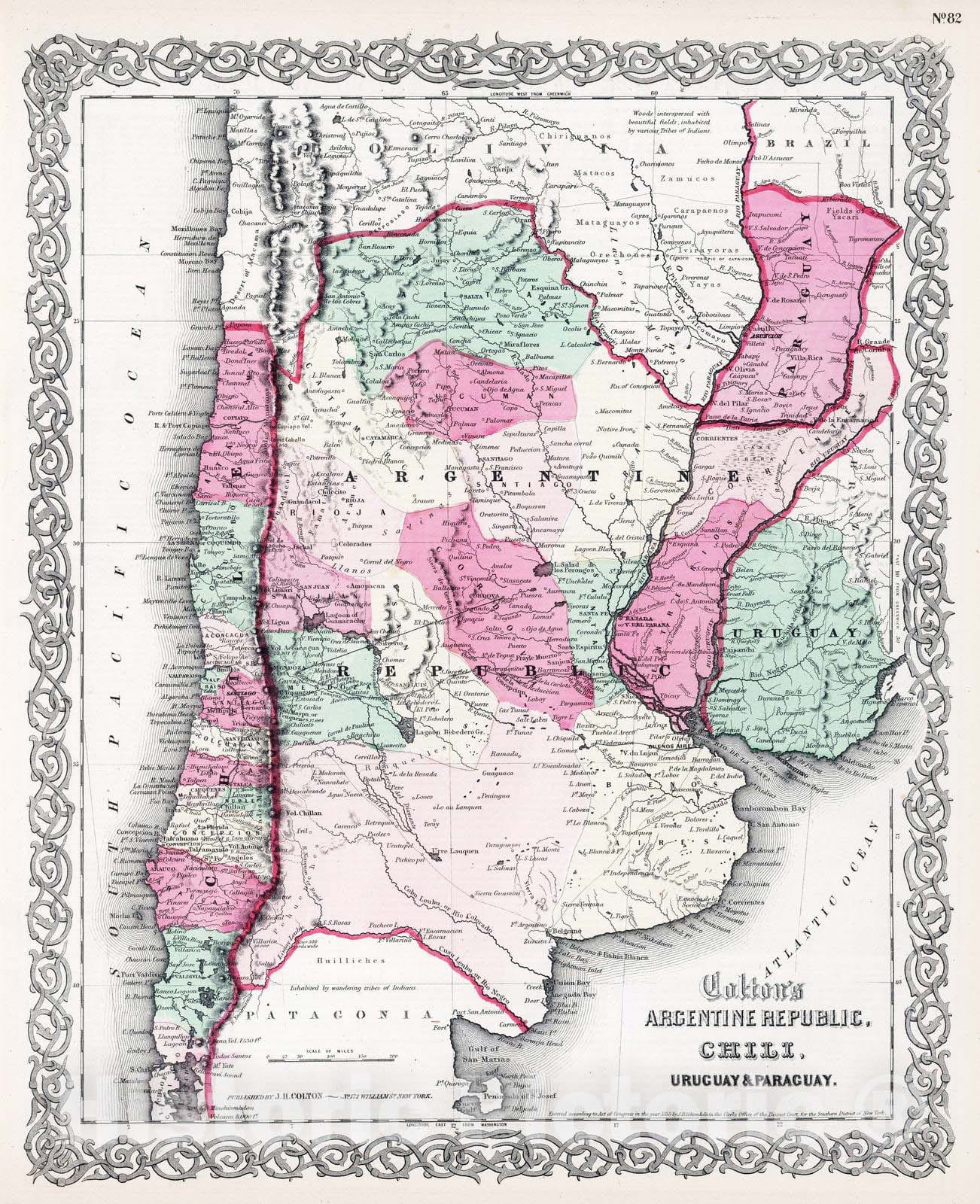 Historic Map : 1865 Argentina Republic, Chile, Uruguay & Paraguay. - Vintage Wall Art