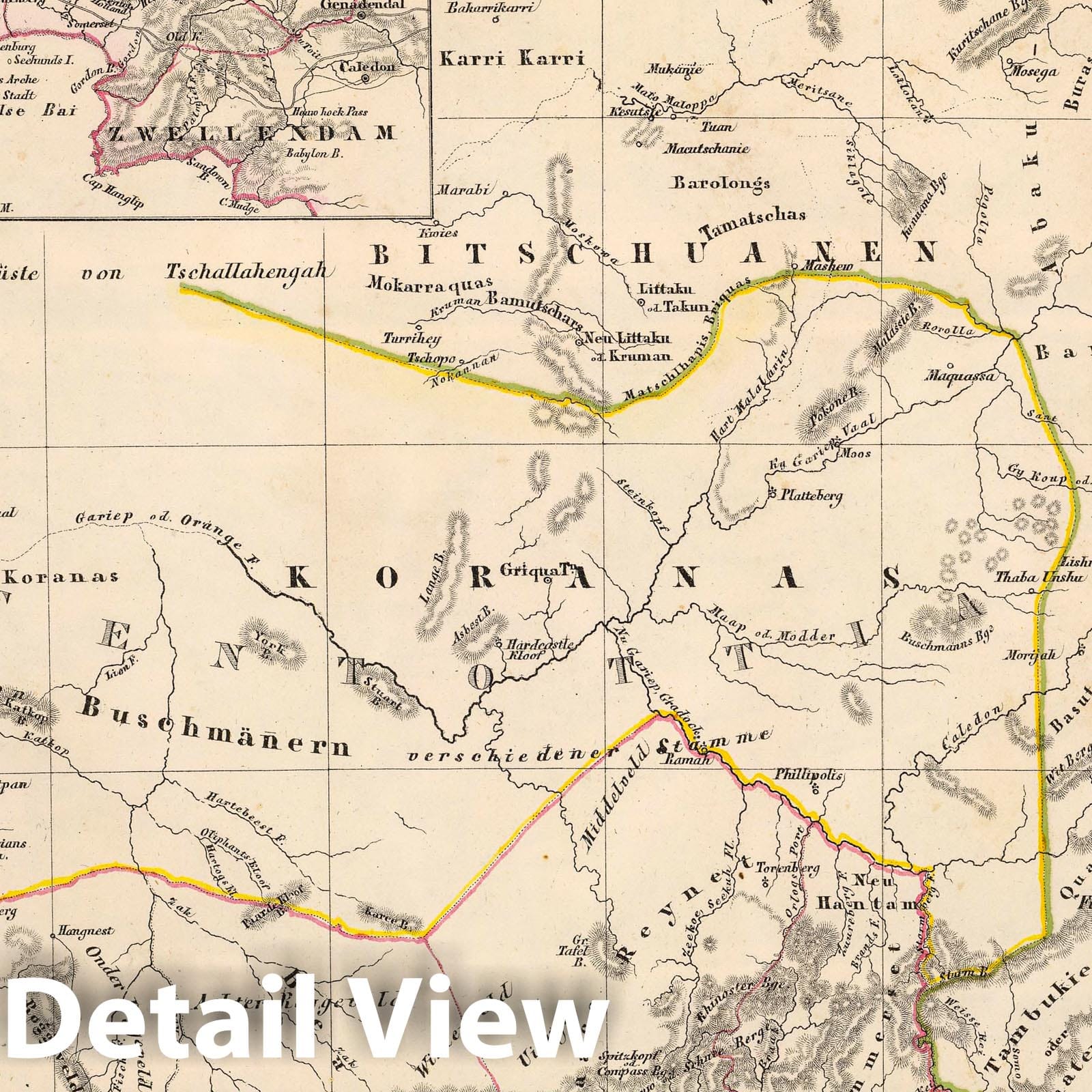 Historic Map : Lesotho; South Africa , Cape Town (South Africa), Africa, Southern 1855 Sud-Africa. , Vintage Wall Art